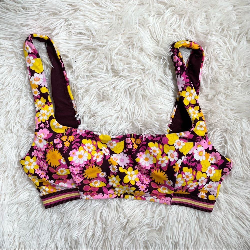 Aerie Floral Scoop Bathing Suit Top Bikini